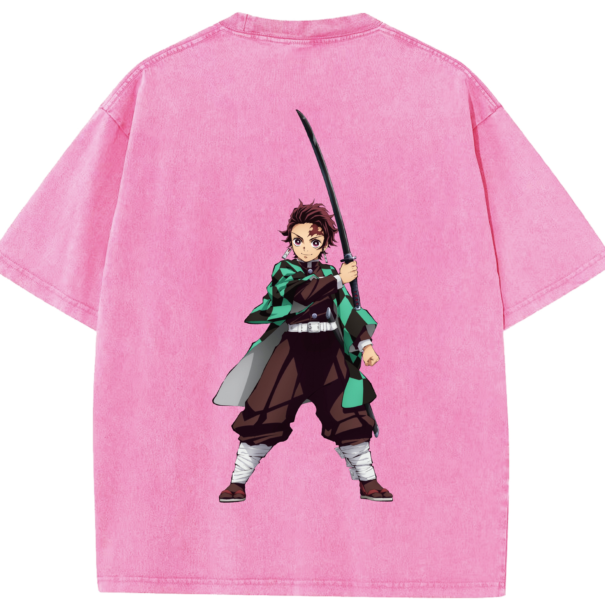 （画像用） 鬼滅の刃 竈門 炭治郎／かまど たんじろう Kamado Tanjirou 綿100% ヴィンテージ風 半袖Tシャツ（背面プリント）